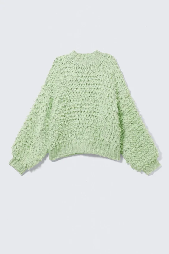 Textured Loop Knit Sweater – Light Green Textured Loop Knit Sweater – Light Green