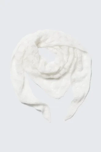 Textured Triangle Knit Scarf – Light White Textured Triangle Knit Scarf – Light White