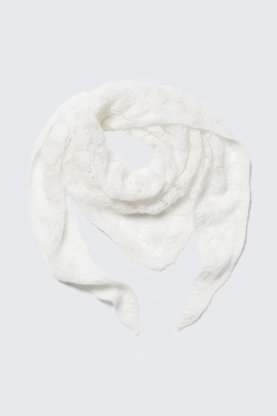 Textured Triangle Knit Scarf – Light White Textured Triangle Knit Scarf – Light White