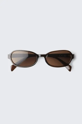 Thin Oval Frame Sunglasses – Dark Brown – Brown Lenses