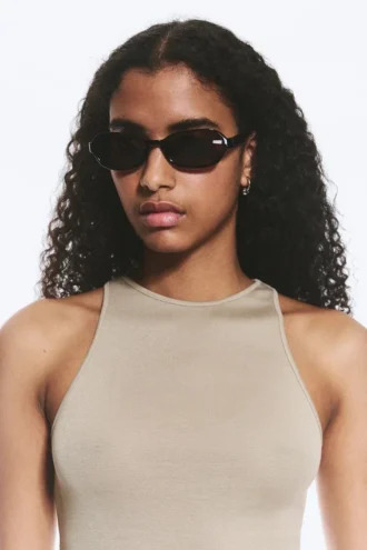 Thin Oval Frame Sunglasses – Dark Brown – Brown Lenses