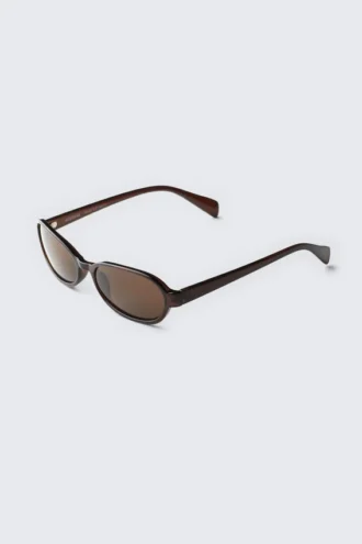 Thin Oval Frame Sunglasses – Dark Brown – Brown Lenses