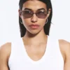 Thin Oval Frame Sunglasses – Greige – Grey Lenses Thin Oval Frame Sunglasses – Greige – Grey Lenses