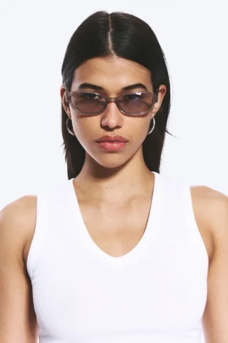 Thin Oval Frame Sunglasses – Greige – Grey Lenses