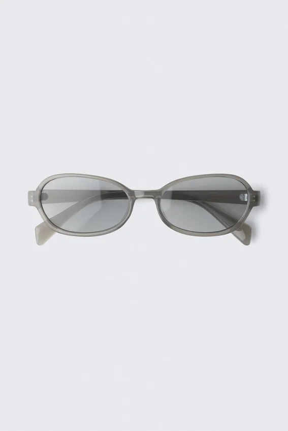 Thin Oval Frame Sunglasses – Greige – Grey Lenses Thin Oval Frame Sunglasses – Greige – Grey Lenses