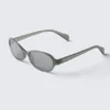 Thin Oval Frame Sunglasses – Greige – Grey Lenses Thin Oval Frame Sunglasses – Greige – Grey Lenses
