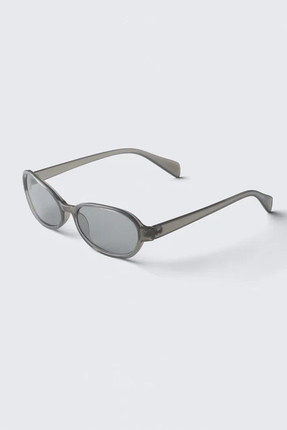 Thin Oval Frame Sunglasses – Greige – Grey Lenses Thin Oval Frame Sunglasses – Greige – Grey Lenses