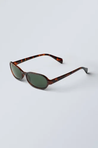 Thin Oval Frame Sunglasses – Tortoiseshell-Patterned