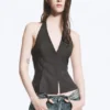 Tie-Back Hook-And-Eye Halterneck Top – Dark Grey Tie-Back Hook-And-Eye Halterneck Top – Dark Grey