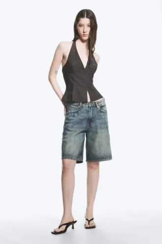 Tie-Back Hook-And-Eye Halterneck Top – Dark Grey