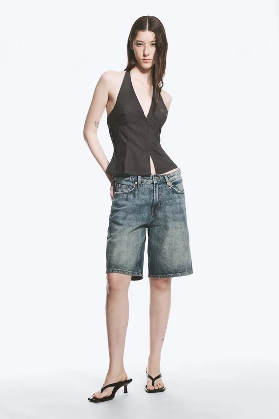 Tie-Back Hook-And-Eye Halterneck Top – Dark Grey Tie-Back Hook-And-Eye Halterneck Top – Dark Grey