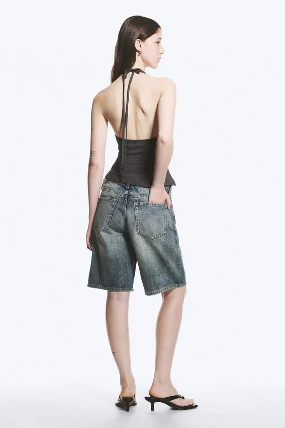 Tie-Back Hook-And-Eye Halterneck Top – Dark Grey Tie-Back Hook-And-Eye Halterneck Top – Dark Grey
