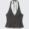 Tie-Back Hook-And-Eye Halterneck Top – Dark Grey Tie-Back Hook-And-Eye Halterneck Top – Dark Grey