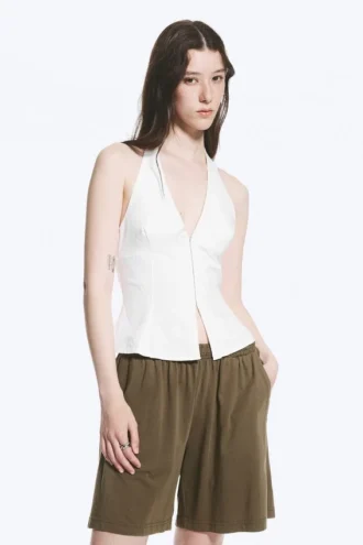 Tie-Back Hook-And-Eye Halterneck Top – White