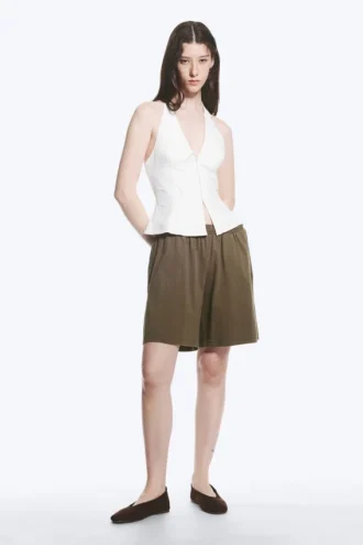 Tie-Back Hook-And-Eye Halterneck Top – White