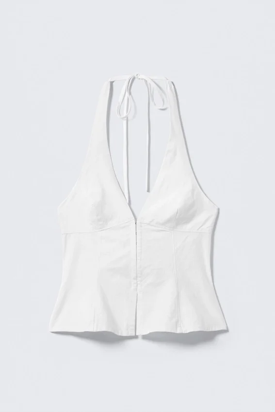 Tie-Back Hook-And-Eye Halterneck Top – White Tie-Back Hook-And-Eye Halterneck Top – White