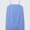 Tie-Back Twill Mini Dress – Blue Tie-Back Twill Mini Dress – Blue
