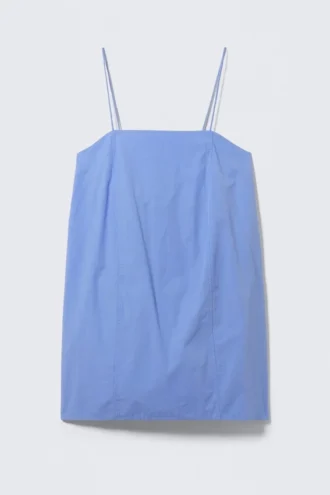 Tie-Back Twill Mini Dress – Blue
