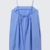 Tie-Back Twill Mini Dress – Blue Tie-Back Twill Mini Dress – Blue
