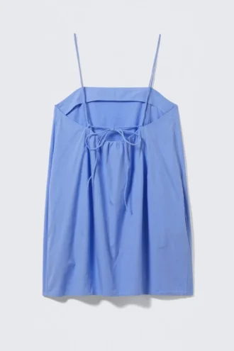 Tie-Back Twill Mini Dress – Blue