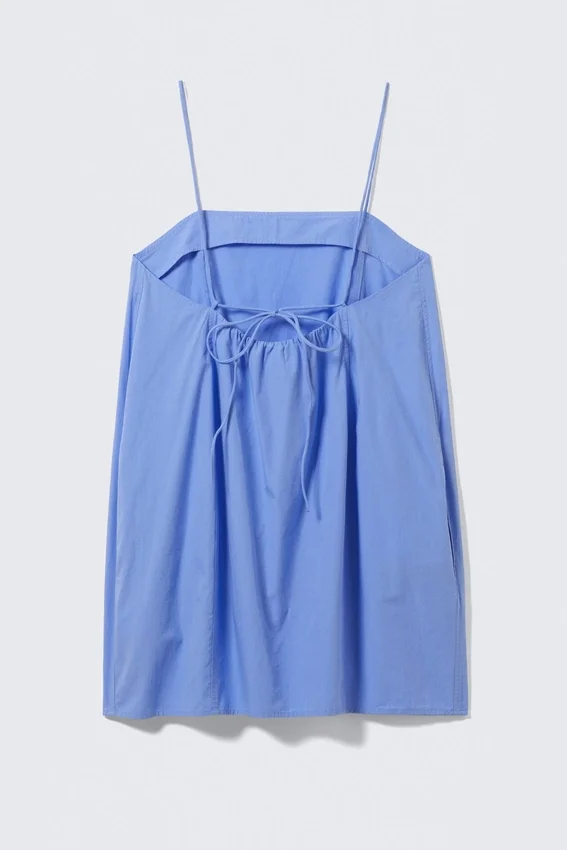 Tie-Back Twill Mini Dress – Blue Tie-Back Twill Mini Dress – Blue