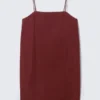 Tie-Back Twill Mini Dress – Burgundy Tie-Back Twill Mini Dress – Burgundy