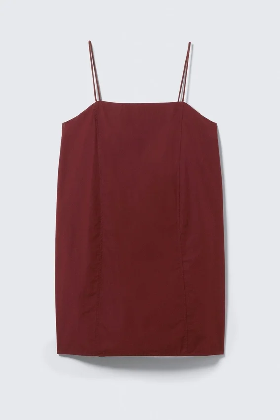 Tie-Back Twill Mini Dress – Burgundy Tie-Back Twill Mini Dress – Burgundy