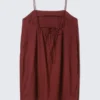 Tie-Back Twill Mini Dress – Burgundy Tie-Back Twill Mini Dress – Burgundy