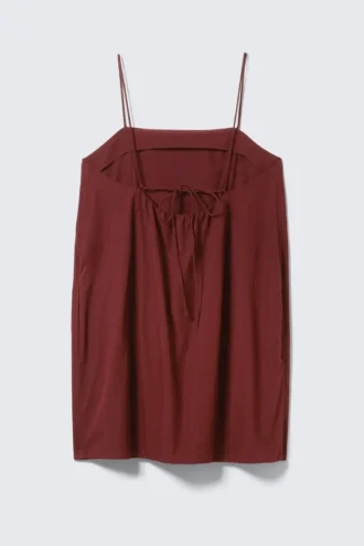Tie-Back Twill Mini Dress – Burgundy