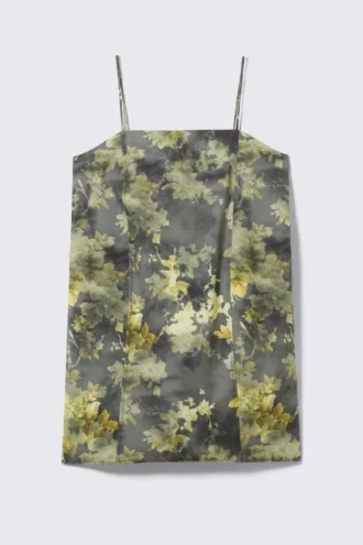 Tie-Back Twill Mini Dress – Grey – Dirty Floral
