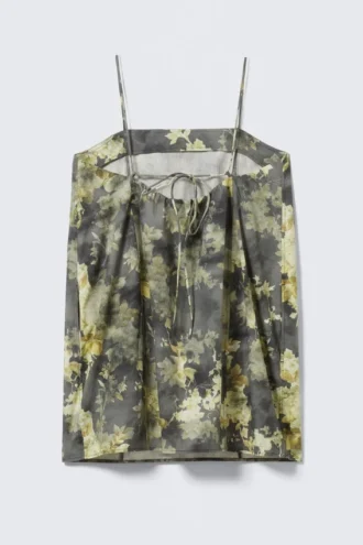 Tie-Back Twill Mini Dress – Grey – Dirty Floral