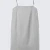 Tie-Back Twill Mini Dress – Light Grey – Pinstripe Tie-Back Twill Mini Dress – Light Grey – Pinstripe