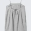 Tie-Back Twill Mini Dress – Light Grey – Pinstripe Tie-Back Twill Mini Dress – Light Grey – Pinstripe