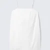 Tie-Back Twill Mini Dress – White Tie-Back Twill Mini Dress – White