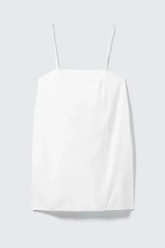 Tie-Back Twill Mini Dress – White