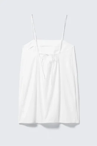 Tie-Back Twill Mini Dress – White