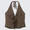 Tie-Front Halterneck Top – Dark Brown Tie-Front Halterneck Top – Dark Brown