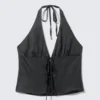 Tie-Front Halterneck Top – Dark Grey Tie-Front Halterneck Top – Dark Grey