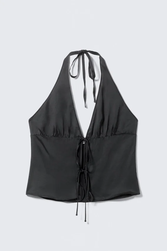 Tie-Front Halterneck Top – Dark Grey Tie-Front Halterneck Top – Dark Grey