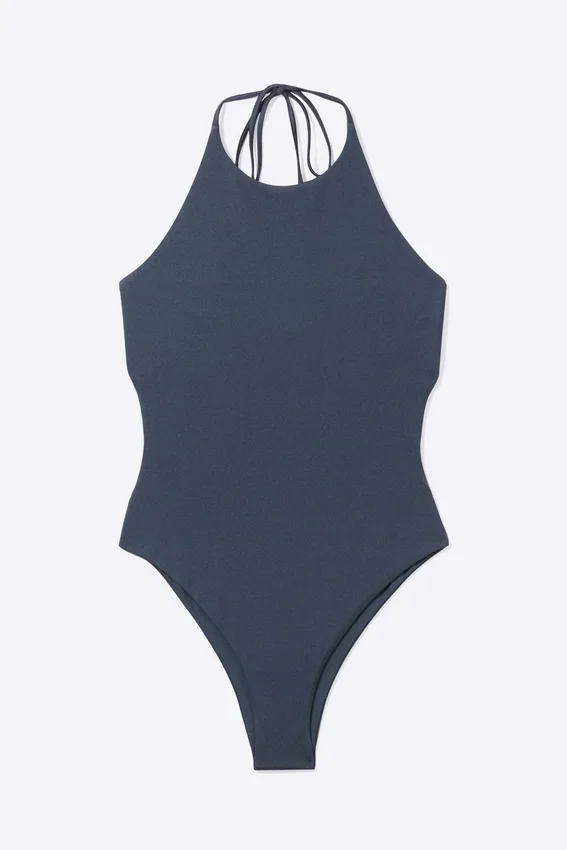 Tie Halter Neck Swimsuit – Dark Blue Tie Halter Neck Swimsuit – Dark Blue