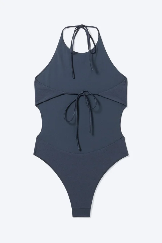 Tie Halter Neck Swimsuit – Dark Blue Tie Halter Neck Swimsuit – Dark Blue