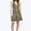Tie Waist V-Neck Zip Halter Top – Khaki Green Tie Waist V-Neck Zip Halter Top – Khaki Green