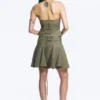 Tie Waist V-Neck Zip Halter Top – Khaki Green Tie Waist V-Neck Zip Halter Top – Khaki Green