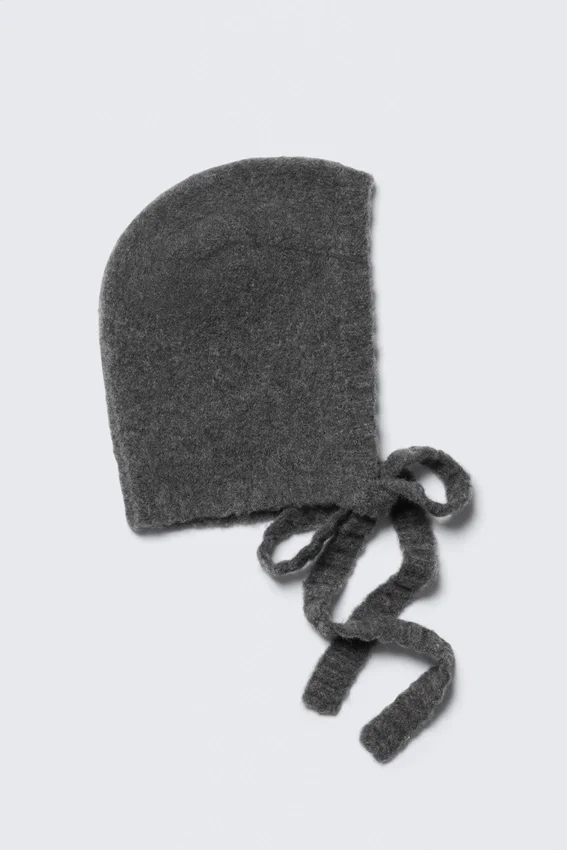 Tied Knit Bonnet – Dark Grey Melange Tied Knit Bonnet – Dark Grey Melange