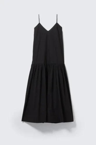 Tiered Cotton Poplin Maxi Dress – Black