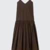 Tiered Cotton Poplin Maxi Dress – Dark Brown Tiered Cotton Poplin Maxi Dress – Dark Brown