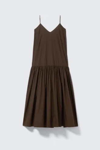 Tiered Cotton Poplin Maxi Dress – Dark Brown