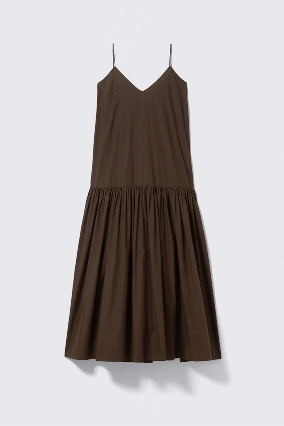 Tiered Cotton Poplin Maxi Dress – Dark Brown Tiered Cotton Poplin Maxi Dress – Dark Brown