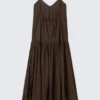 Tiered Cotton Poplin Maxi Dress – Dark Brown Tiered Cotton Poplin Maxi Dress – Dark Brown