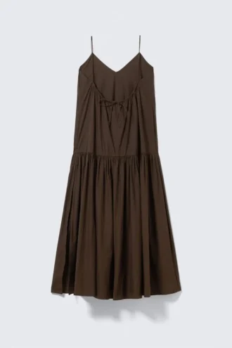 Tiered Cotton Poplin Maxi Dress – Dark Brown